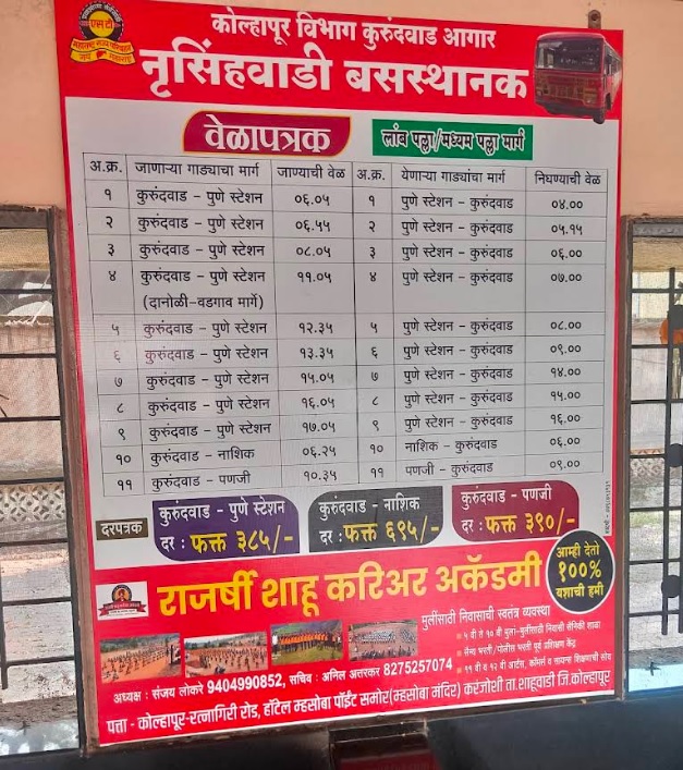 nrusinhwadi bus stand time table board